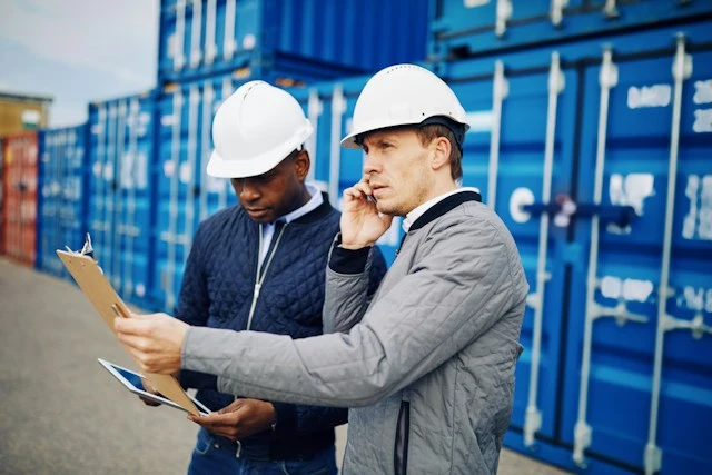Construction worker in a hard hat pointing while giving directions on a job site